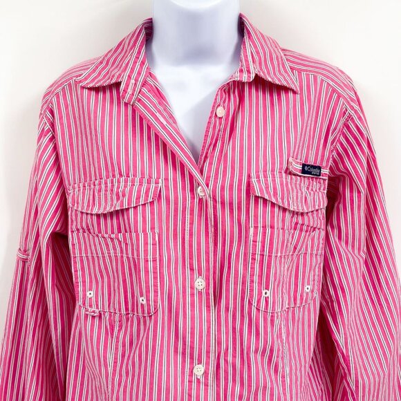 2/$30 Columbia PFG Women’s Super Bonehead Long Sleeve Shirt Top Stripes Pink - Picture 4 of 9